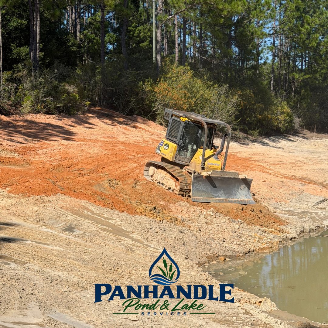 Dozer shaping the banks of a new pond